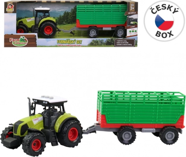 Traktors ar atvienojamu piekabi ar gaismu un skaņu