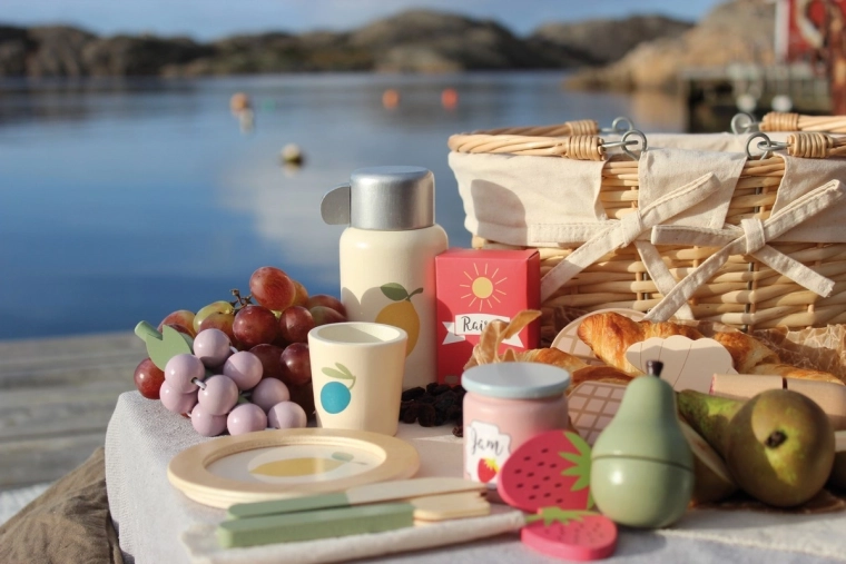 Picnic basket and blanket for play at home and outdoors