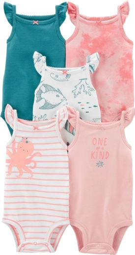 CARTER'S meiteņu bodiji bez piedurknēm Pink ocean (5 gab.) – NB/ izm. 56