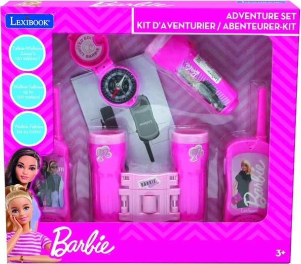 Barbie adventure set with walkie-talkies, binoculars, flashlight, and compass