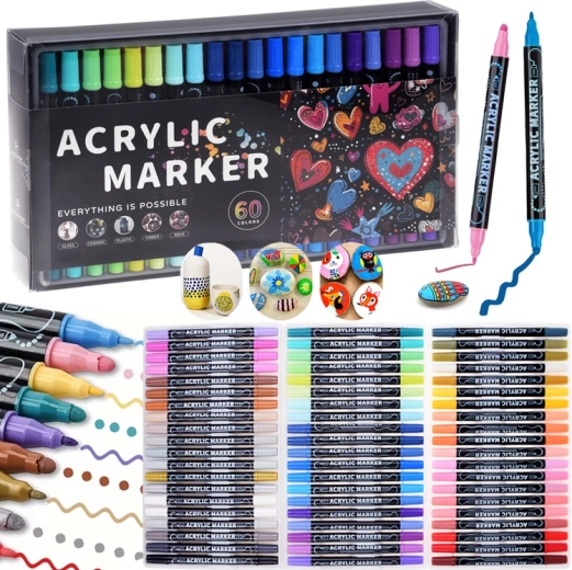Double-sided acrylic waterproof markers – 60 colors