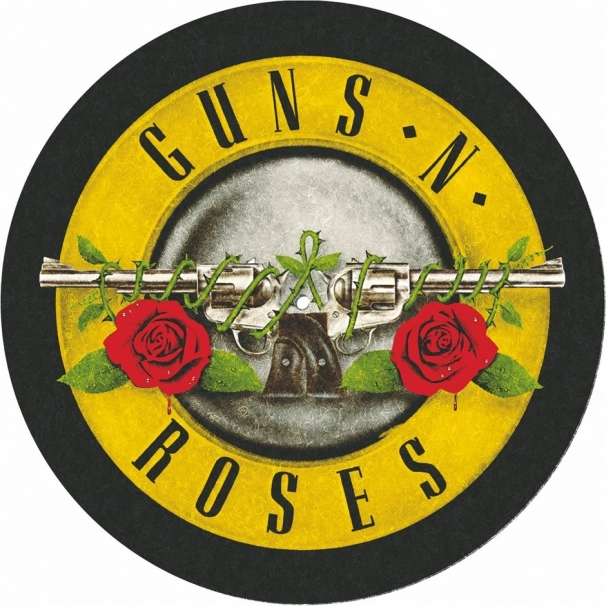 Pamatne gramofona paliktnis ar Guns and Roses motīvu