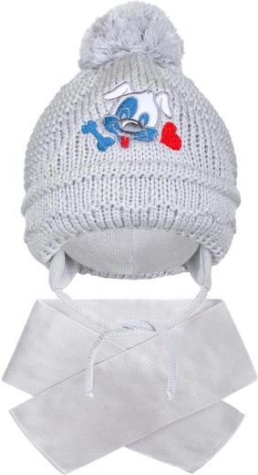 Ziemas bērnu cepure ar šalli New Baby suņuks pelēka (3–4 gadi)