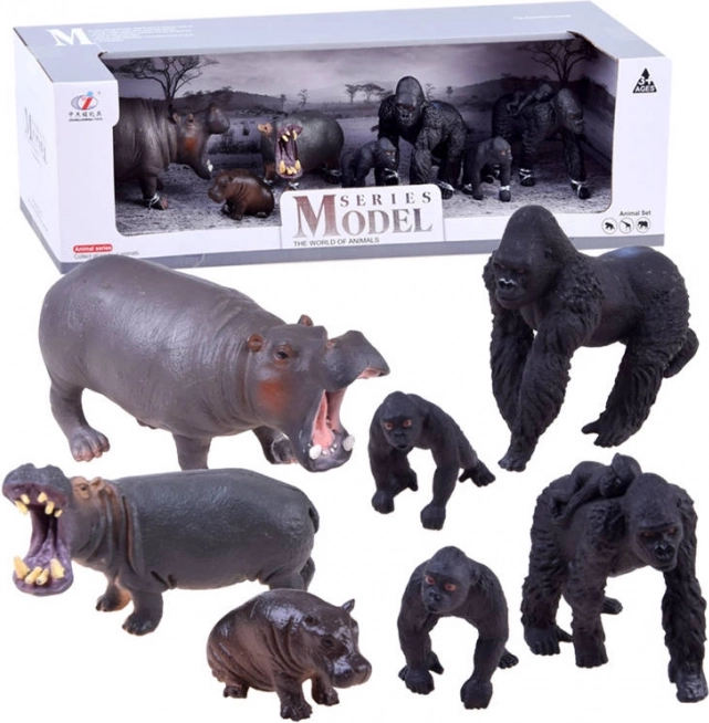 Safari zebru un lauvu figūriņu komplekts – Gorilla un nīlzirgs