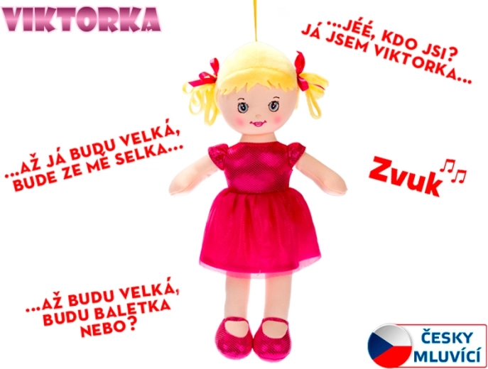 Lelle Viktorka (auduma) 32 cm, runājoša un dziedoša, tumši rozā