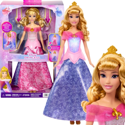 Mattel Disney Princess Aurora doll with 2-in-1 color-change dress, 30 cm