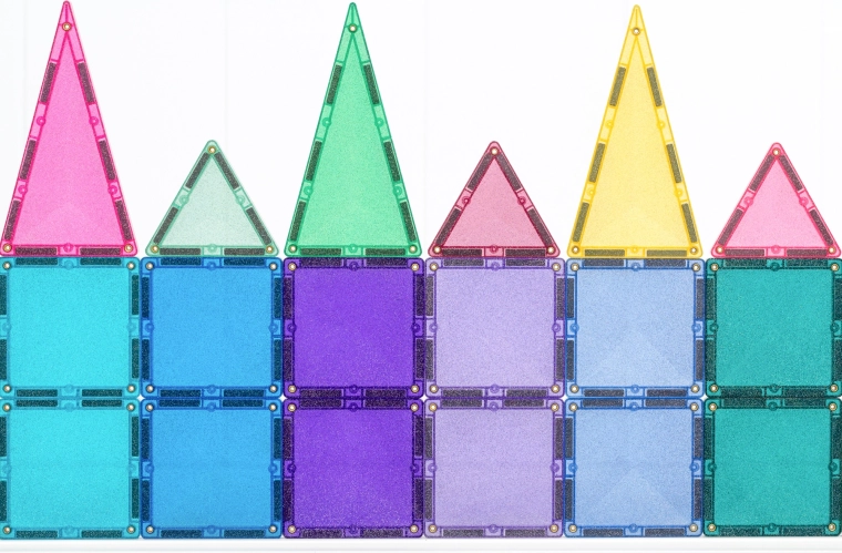 Translucent glitter tiles in rainbow colors