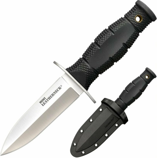 Cold Steel Mini Leatherneck Double Edge – kompakts kakla nazis 9 cm, melns, Kraton, Secure-Ex maksts