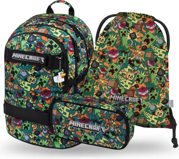 Skolas komplekts BAAGL Skate MINECRAFT Chaos – mugursoma, penālis un maisiņš