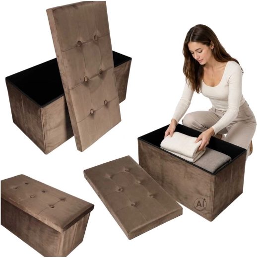 Salokāms velūra pufs ar uzglabāšanas nodalījumu 77 × 38 × 37 cm, brūns