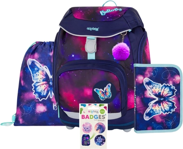 School Set OXY Sherpy Butterfly – backpack, pencil case, drawstring bag and badges