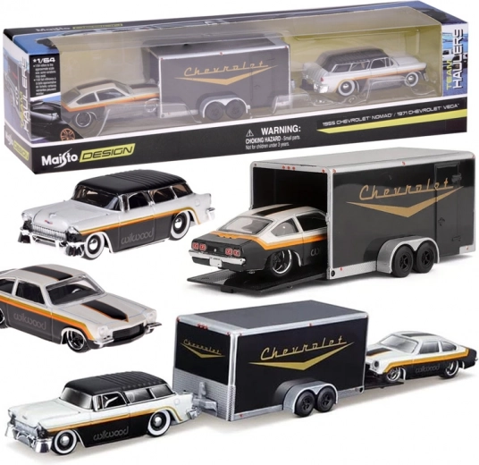 Maisto Die-Cast Cars Chevrolet Nomad 1955 and Chevrolet Vega 1971 with Trailer