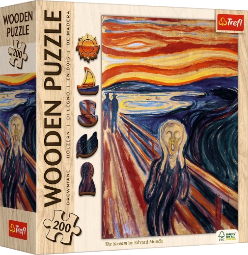 Divpusēja koka puzle TREFL – EDVARD MUNCH: Kliedziens, 200 gabaliņi