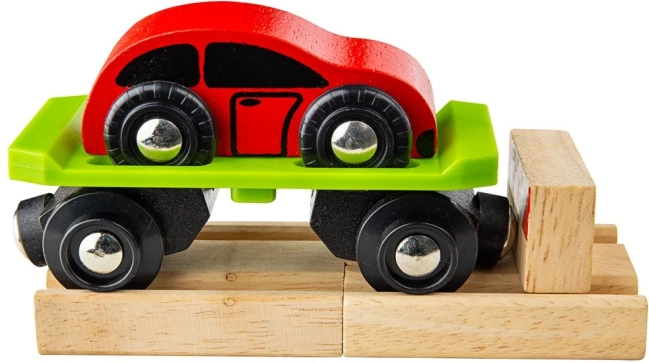 Bigjigs Rail vagons ar automašīnu un sliedēm