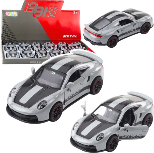 Metāla sporta auto GTRS 1:43 ar atvelkamu (pull back) piedziņu un atveramām durvīm – pelēks