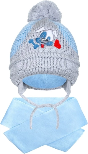 Winter children's hat with scarf New Baby puppy dark blue (3–4 years)