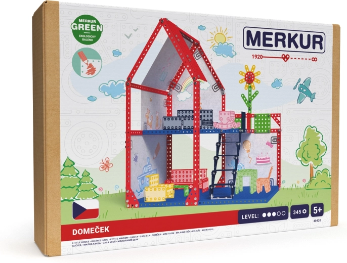 Merkur metāla leļļu mājiņa, 345 detaļas (39 × 34 × 25 cm)