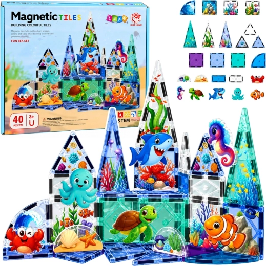 Magnētiskie būvkluči jūras dzīvnieki Ocean 40 gab.