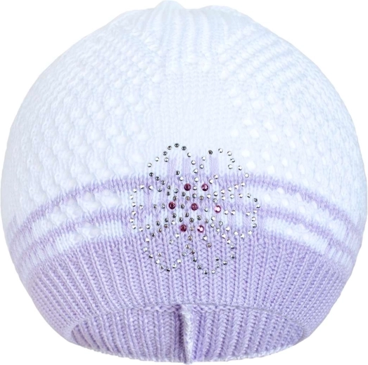 Adīta cepurīte New Baby ar ziediņu, violeta, 3–4 gadi