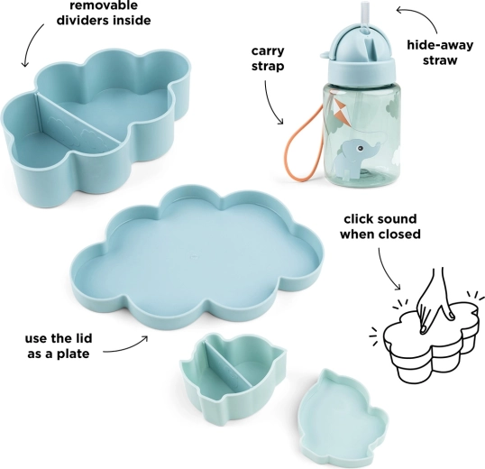 Done by Deer snack set with straw bottle Playground blue