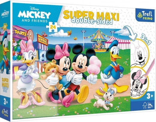 Divpusēja puzle 24 gab. Super Maxi MICKEY UN DRAUGI – atrakciju parks 3v1