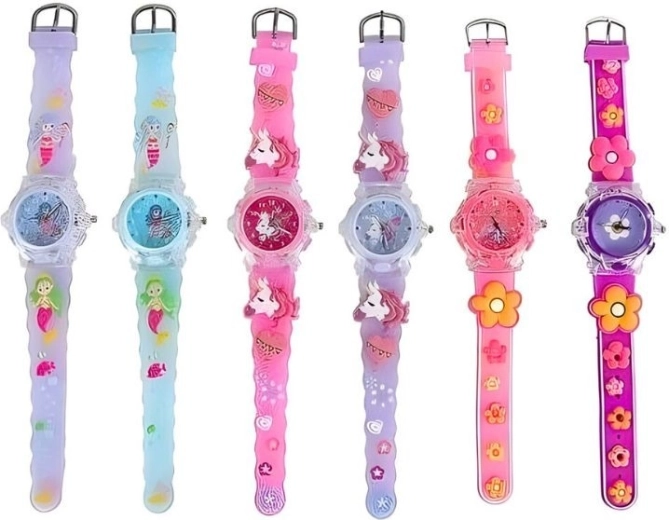 Girls' analog watch with light, mix of motifs