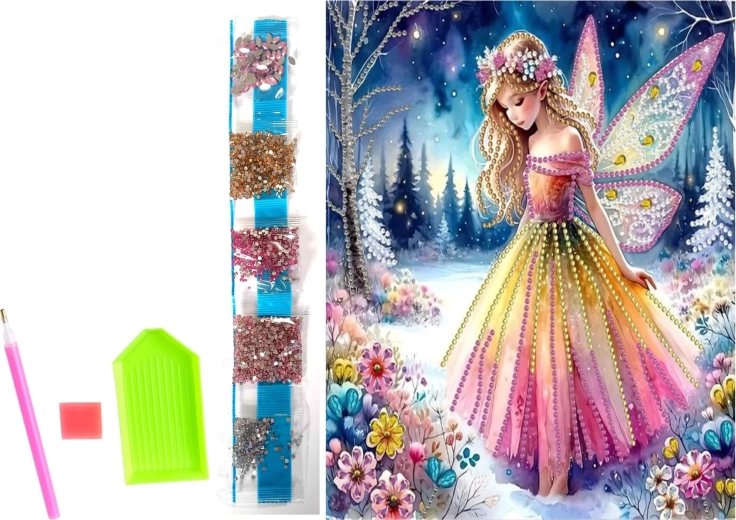 Dimanta gleznojums uz audekla Ziemas feja 23 × 30 cm