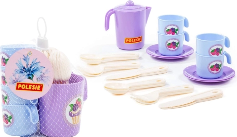 Children's tea set with dishes and cutlery