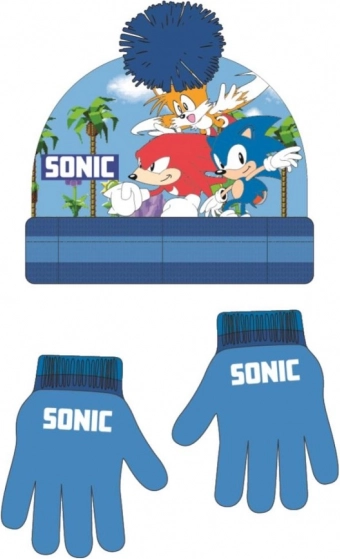Sonic cepures un cimdu komplekts zilā krāsā