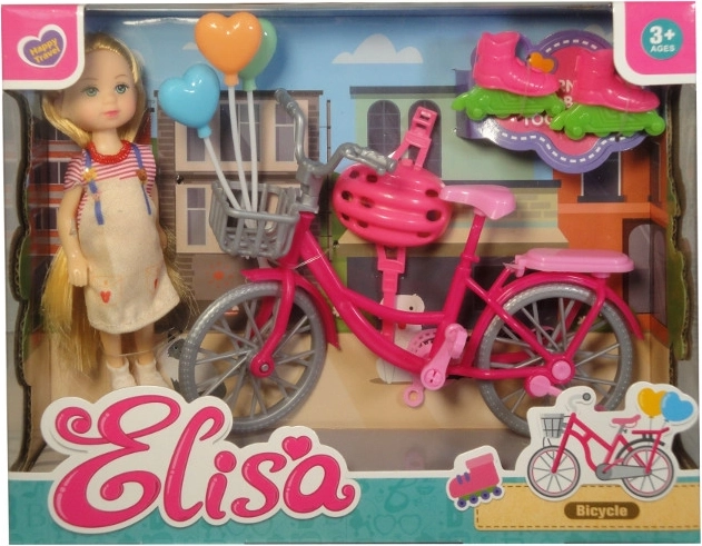 Mini lelle ar velosipēdu, skrituļslidām un ķiveri