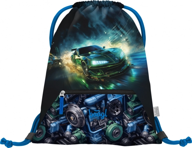 Baagl drawstring bag with pocket – racing car