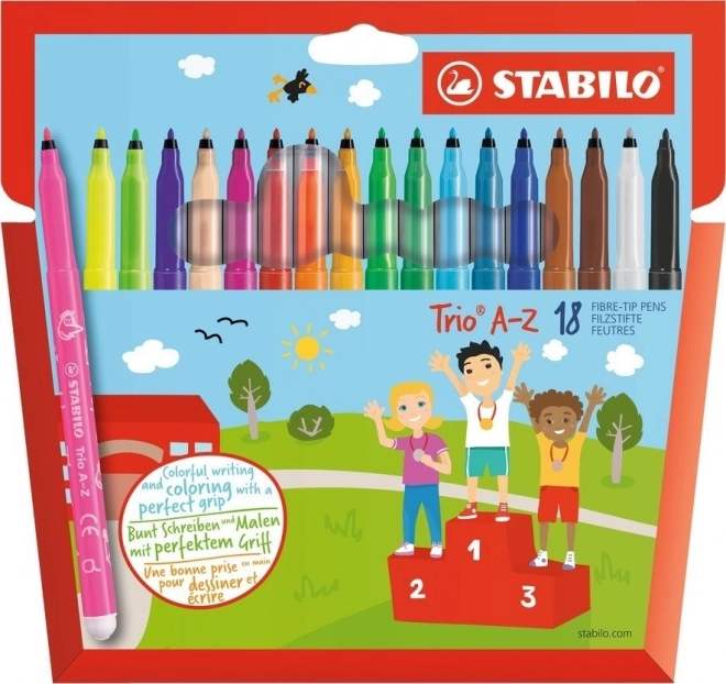 Flomāsteri STABILO Trio A–Z – komplekts 18 krāsas