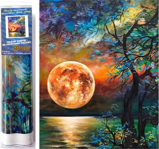 Dimanta gleznošana – krāsains ūdenskritums virs ezera 30 × 40 cm