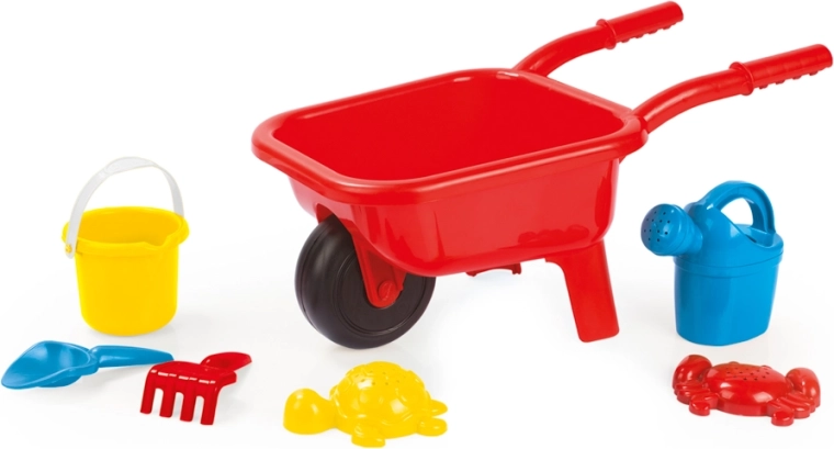 Plastmasas bērnu ķerra smiltīm, sarkana, ar 7 gab. komplektu