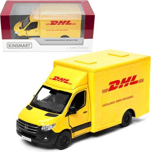 Mercedes‑Benz Sprinter DHL 1:48 metāla modelis ar Pull Back piedziņu