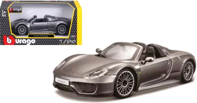 Metāla modelis BBURAGO 1:24 Porsche 918 Spyder – pelēks