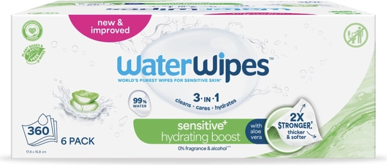 WaterWipes mitrinošās mitrās salvetes ar alveju 3v1 6×60 gab. (360 gab.)