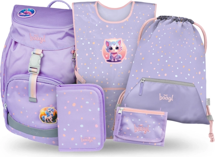 Baagl School Set Airy Cuddlies – backpack, pencil case, drawstring bag, apron and wallet