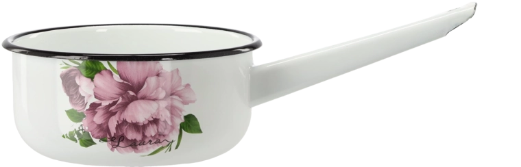 Emalēts katliņš ar rokturi 1,5 l 16 cm balts Peonija Laura