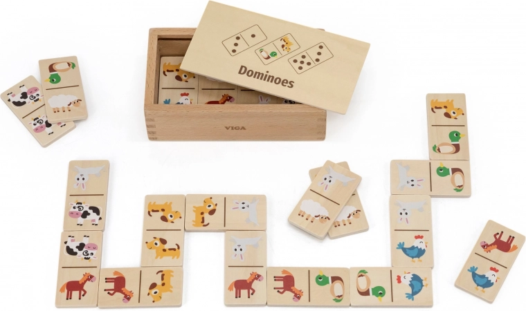 Koka domino 2‑vienā: dzīvnieki un cipari VIGA