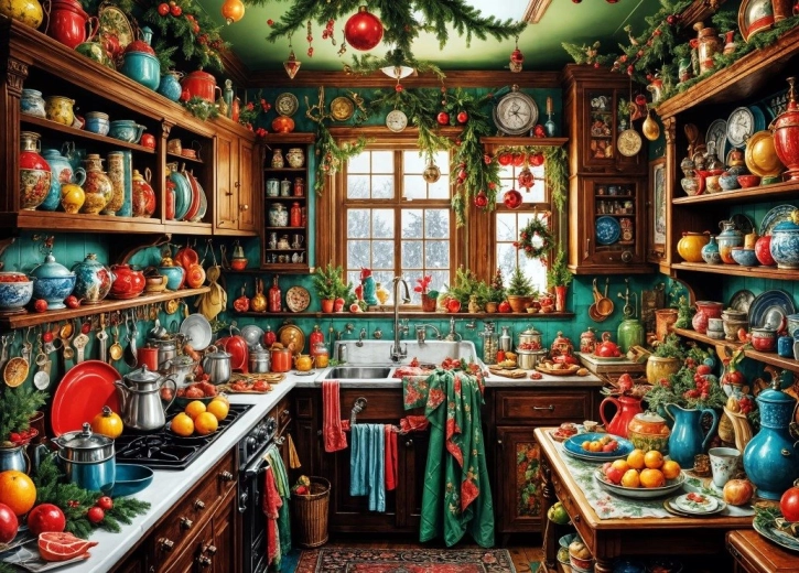 Puzzle Bluebird Nostalģiska Ziemassvētku virtuve, 1500 detaļas