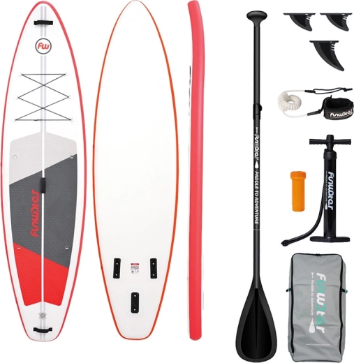 FunWater piepūšamais paddleboard SUP komplekts 335 × 84 × 15 cm, sarkani-balts