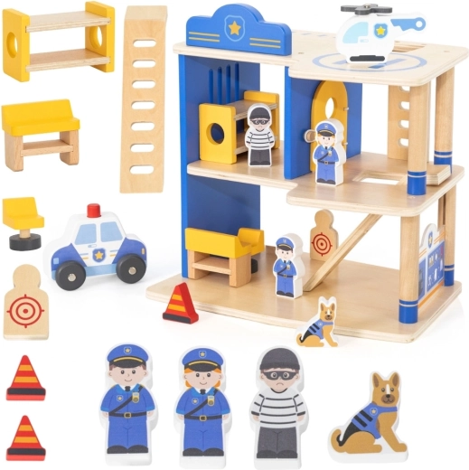 Viga Toys Wooden Police Station with Accessories