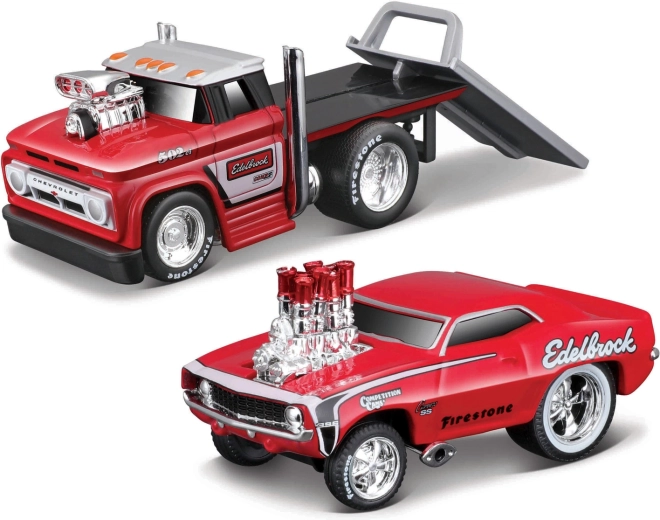 Maisto Muscle Transports 1966 Chevrolet C60 Flatbed ar 1969 Chevrolet Camaro SS 1:64