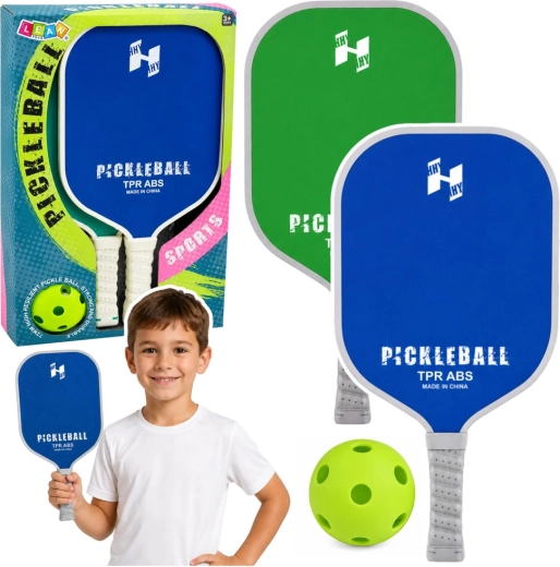 Pickleball set – 2 paddles and a perforated ball, green-blue