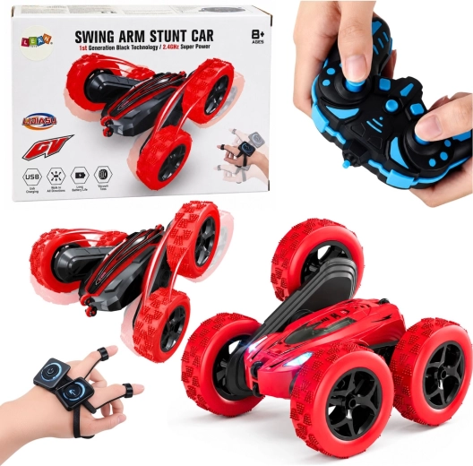 Kaskadieru RC auto ar žestu vadību 360° sarkans