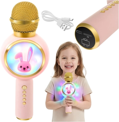 Wireless karaoke microphone for kids with LED, pink IZOXIS