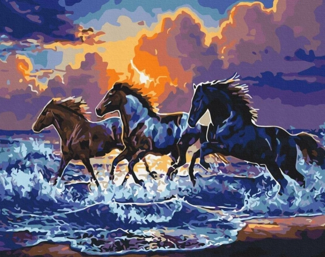 Diamond Painting – Wild Horses on the Beach 30 × 40 cm