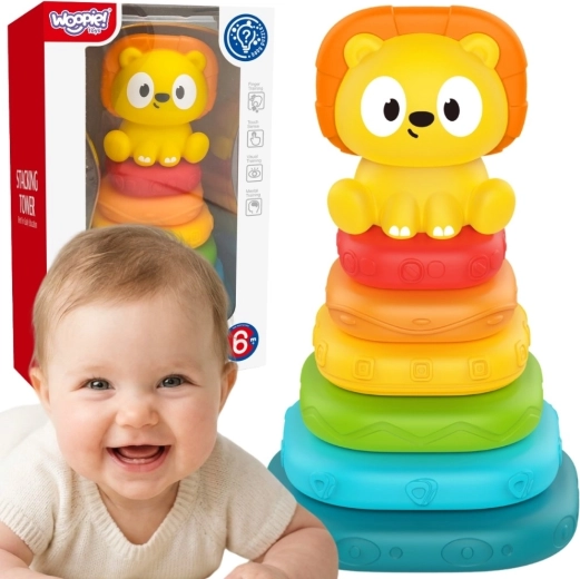 Woopie Baby sensorā piramīda – saliekamais tornis ar lauvēnu (no 6 mēnešiem)