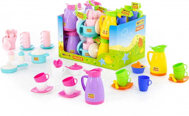 Plastmasas bērnu trauciņi – tējas un virtuves komplekti, 12 gab. un vairāk